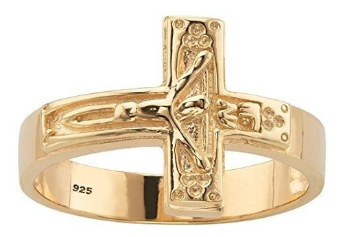 Anillo Crucifijo Horizontal De Oro Amarillo De 14 Quilates S