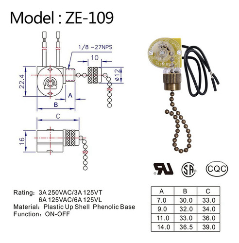 Interruptor De Luz Para Ventilador De Techo Zing Ear Ze-109,