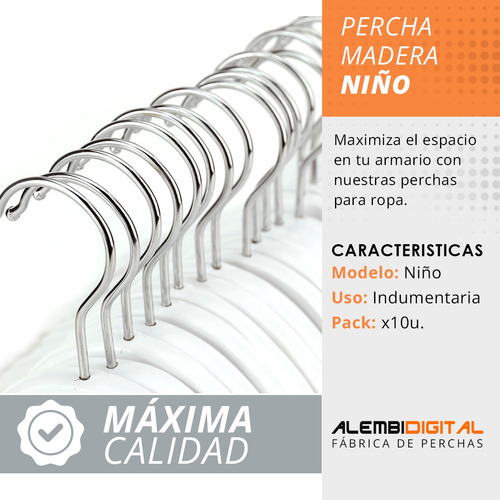 Imagen 5 de 8 de Perchas De Madera Niño Blancas X 10 Unidades