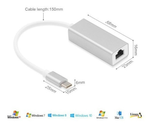 Imagen 3 de 8 de Adaptador Usb C 3.1 A Red / Ethernet / Rj45 / Aluminio