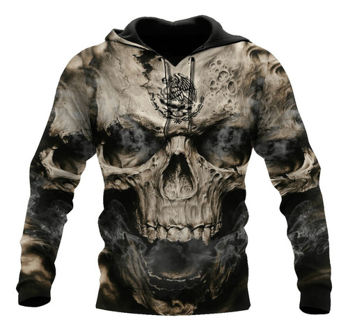 Sudadera Mexicana Con Capucha T157 Smoke Skull Coat Of Arms