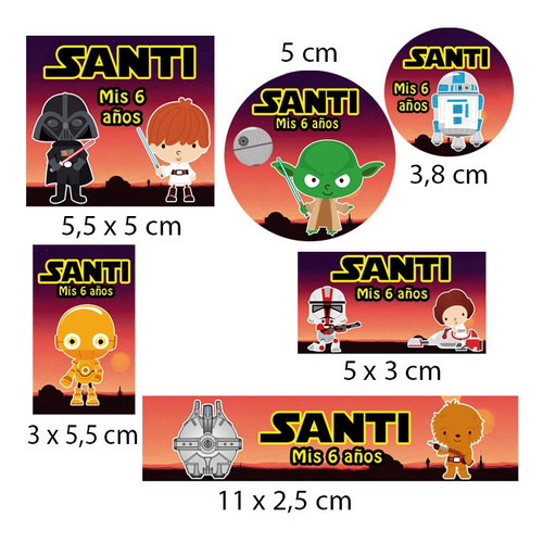 Kit 144 Stickers Star Wars Troquelado Candy Bar Etiqueta