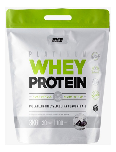 Suplemento en polvo Star Nutrition.  Platinum Platinum Whey Protein proteína sabor chocolate suizo en sachet de 3kg