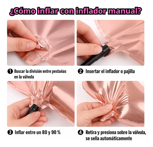 X10u Globos Forma Corazón Curvo Metalizado 18 Pulgadas 45cm Rosa Claro Opaco