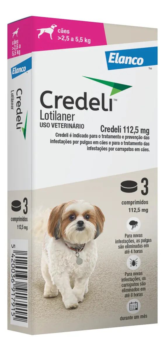 Antipulgas Credeli para Cães 2,5 a 5,5kg Lotilaner 3 Comprimidos