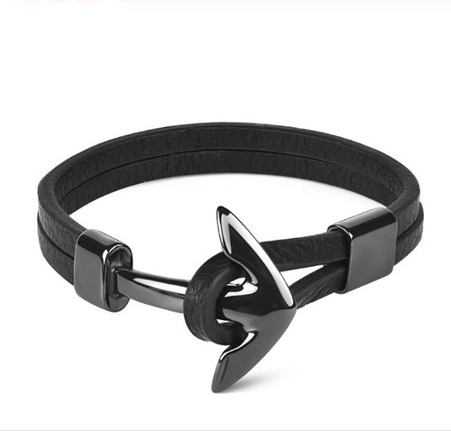 Pulsera De Cuero Black Space Ancla Hombre Mujer Moda 2021