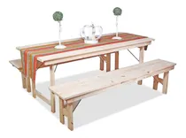 Comprar Mesa  Madera De Pino Plegable Quincho 2 Mts + 2 Bancos 2 Mts