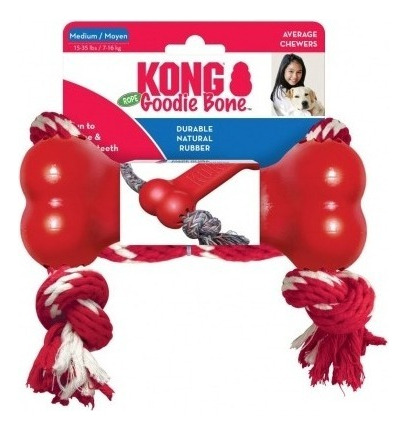 Juguete para perros Kong Goodie Bone con cuerda con cuerda, tamaño mediano, color rojo