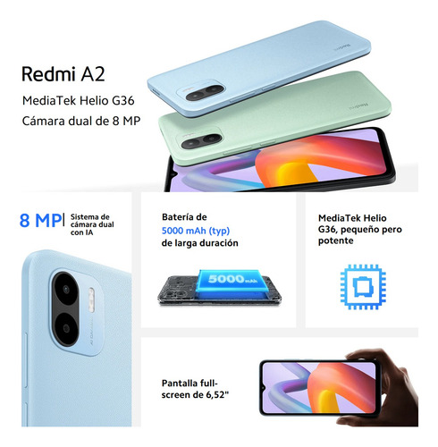 Celular Xiaomi Redmi A2 Dual Sim, 64gb/2gb Ram, 6.52'', 8mpx