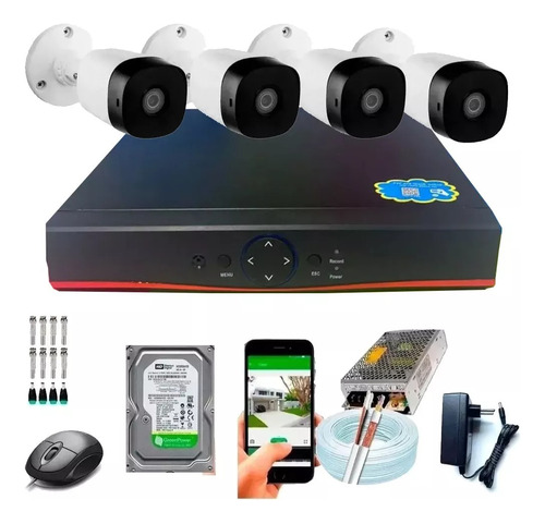 Kit Cftv 4 Câmeras Segurança Fullhd 1080p Dvr Cloud 8ch 500g Cor Branco