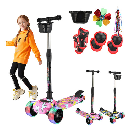 Monopatín De Pie Scooter Para Niños Con Luces Led Y Música Color Rosa