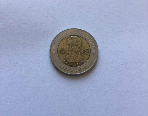 Moneda 5 Pesos Nicolás Bravo Bicentenario Conmemorativa (Usado)