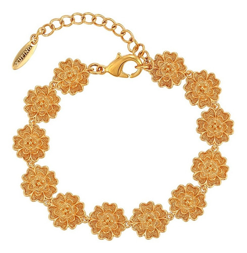 Brazalete Oro 24k Lam Rosas Flores 18cm A 23cm Mujer Regalo 