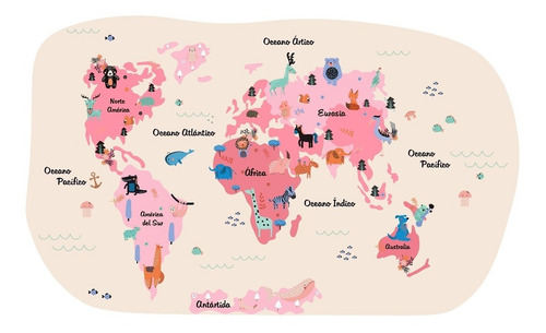 Imagen 4 de 9 de Vinilos Decorativos Mapamundi Infantil - Mapa Animales