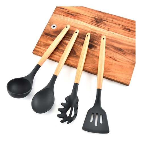 Juego De Utensilios De Cocina De Silicona Con Mango De Mader