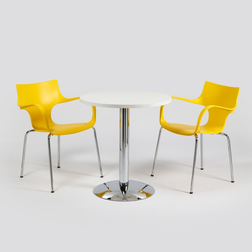 Juego De Comedor Mesa Menta Cromada 70 Cm + 2 Sillas Jim Color Amarillo