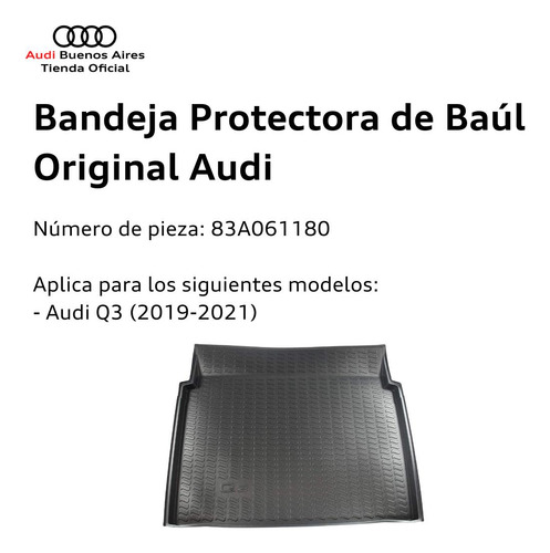 Bandeja Protectora De Baul Audi Q3 2019 Al 2021