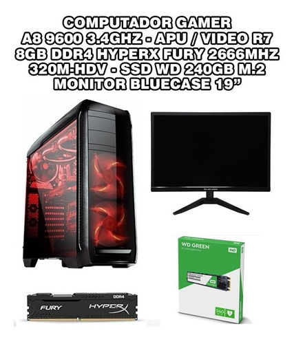 Pc Gamer A8 9600 Apu R7 8gb Ssd M2 240gb Monitor 19 Bluecase