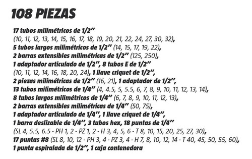Set Juego De Tubos Llaves Y Puntas Kroner De 108 Piezas