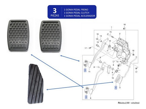 Kit Gomas Pedales Freno Clutch Acelerador Matiz 2004