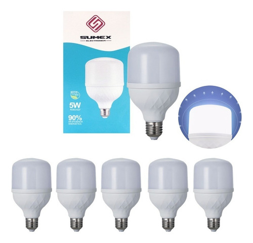 6pz Foco Led 15w Base E27 Super Iluminacion 6500k Blanco Frío