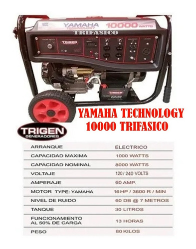 Planta De Luz 10000 W. Trifasica Trigen M. Yamaha Technology