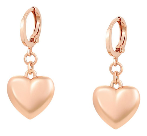 Hermosos Aretes Corazón Colgante Para Dama Oro Rosa 14k Lam