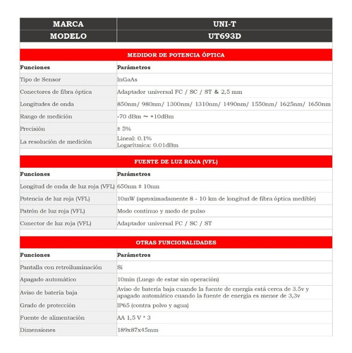 Power Meter Medidor De Potencia Óptica Ip65 Vfl Uni-t Ut693d