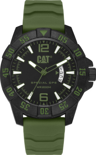 Reloj Caterpillar Special Ops Karbon 4 K4.121.23.133 Malla Verde Bisel Negro Fondo Negro