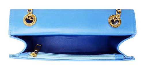 Bolsa Flap Feminina Alça Corrente Fechamento Zíper Moderna Cor Azul