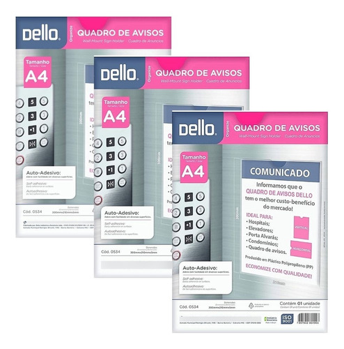 Quadro De Avisos A4 Cristal 0534 Dello Kit/3 Unidades