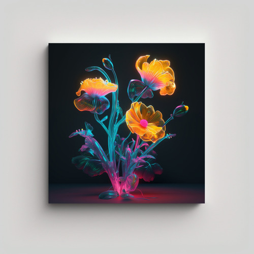 Cuadro Moderno Neon Flowers Minimalista 30x30cm Flores