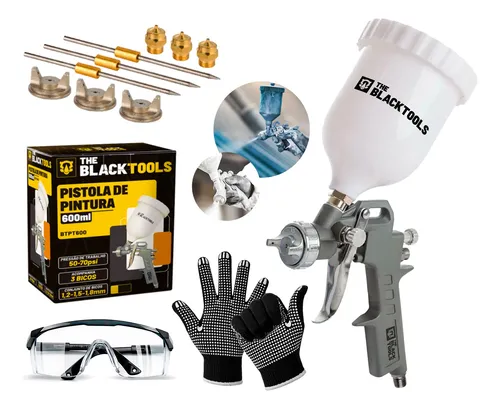 Pistola Pintura Profiss Gravidade 600ml 3 Bicos + Acessórios