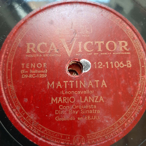Pasta Mario Lanza Ray Sinatra Orq Rca Victor Tc62