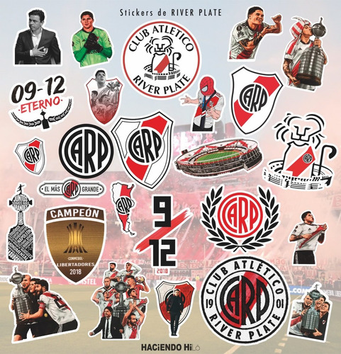 Imagen 1 de 2 de Pack 25 Stickers River Plate Futbol Calcos Termos Compu Mate