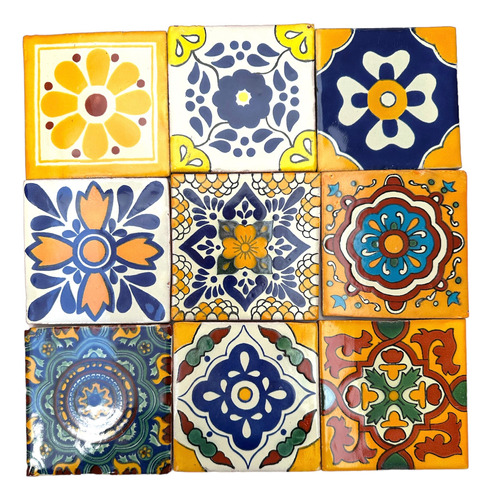 Tapete Azulejo Artesanal 10cm Talavera Mosaico Amarillo 40pz