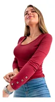 Comprar Remera Camiseta Manga Larga Mujer Con Boton En Manga
