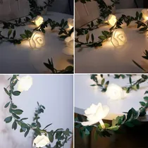 Comprar Guirnalda De Rosas De Seda Led Y Hojas Artificiales 6 Mtrs.