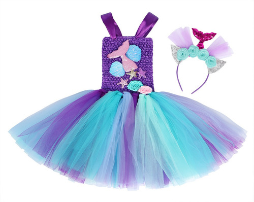 Imagen 4 de 7 de Conjunto Disfraz Vestido Sirena Sirenitaariel Niña Navidad