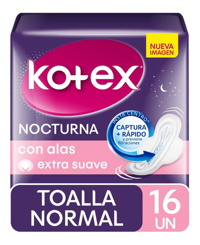 Toalla Higiénica Kotex Nocturna Con Alas Extra Suave 16 Un