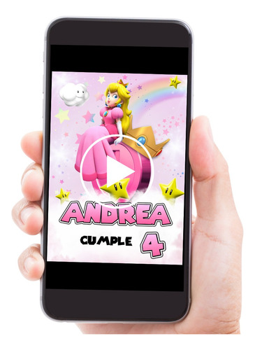 Video Invitación Animada Princesa Peach Cumpleaños Fiesta