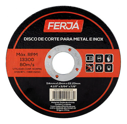 Kit 10 Disco Corte Inox 41/2x1,0x7/8 Atacado Cor Preto