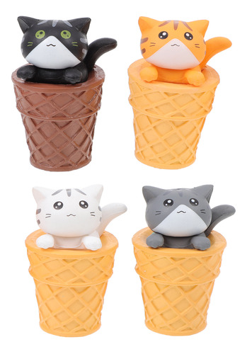 Microadornos De Jardinería Con Forma De Gato Helado, 4 Unida