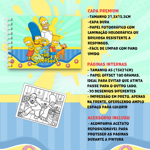 Kit Livro De Colorir Simpsons Estilo Bobbie Goods 50 Folhas 180g Com 36 Canetinhas Profissionais