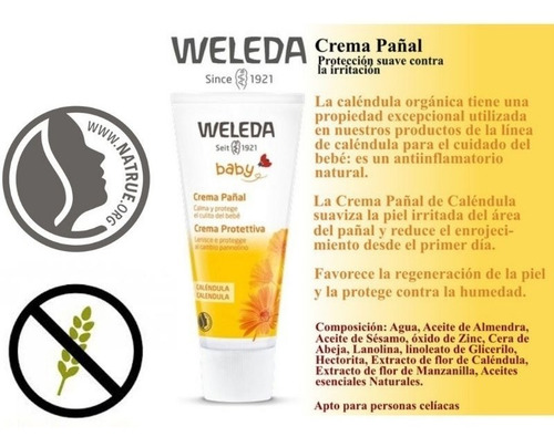 Imagen 2 de 8 de Crema Pañal Caléndula Weleda Apto Celiaco Bebé Local Maminia