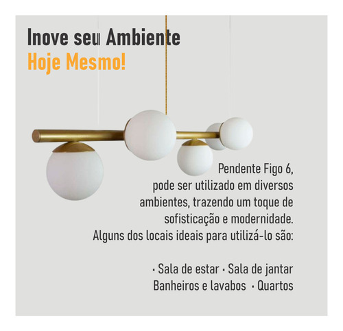Lustre Moderno Linear Jabuticaba 6 Globos Vidro + Lâmpadas Estrutura Dourado 110v/220v Trybo Design 6-2620