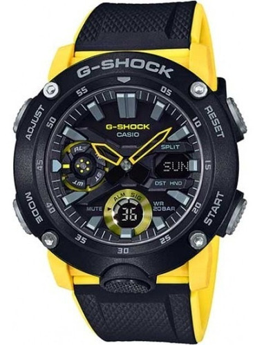Relógio Casio G-shock Masculino Anadigi Ga-2000-1a9dr Cor Da Correia Preto Cor Do Bisel Amarelo Cor Do Fundo Preto