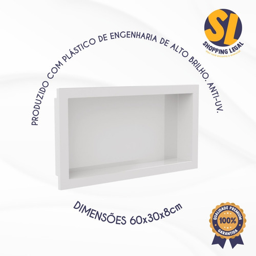 Imagem 3 de 6 de Nicho De Embutir Branco De Parede Banheiro 30x60 - Metasul
