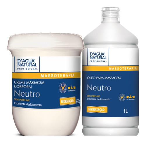  Creme Massagem Neutro 650g + Oleo 1l D Agua Natural Fragrância Neutro