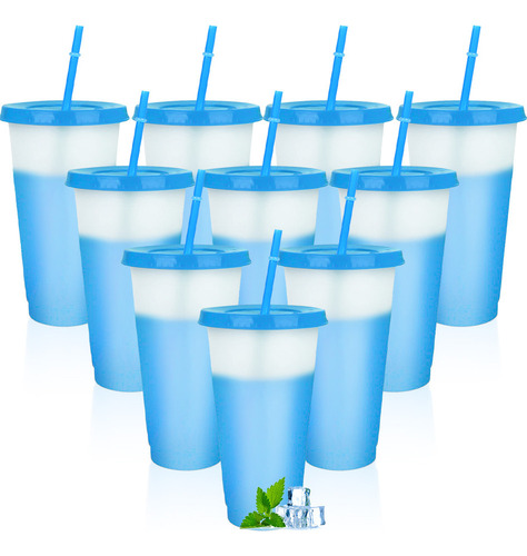 A 10pzs Vasos Magicos Cambian De Color Con Tapa Y Popote